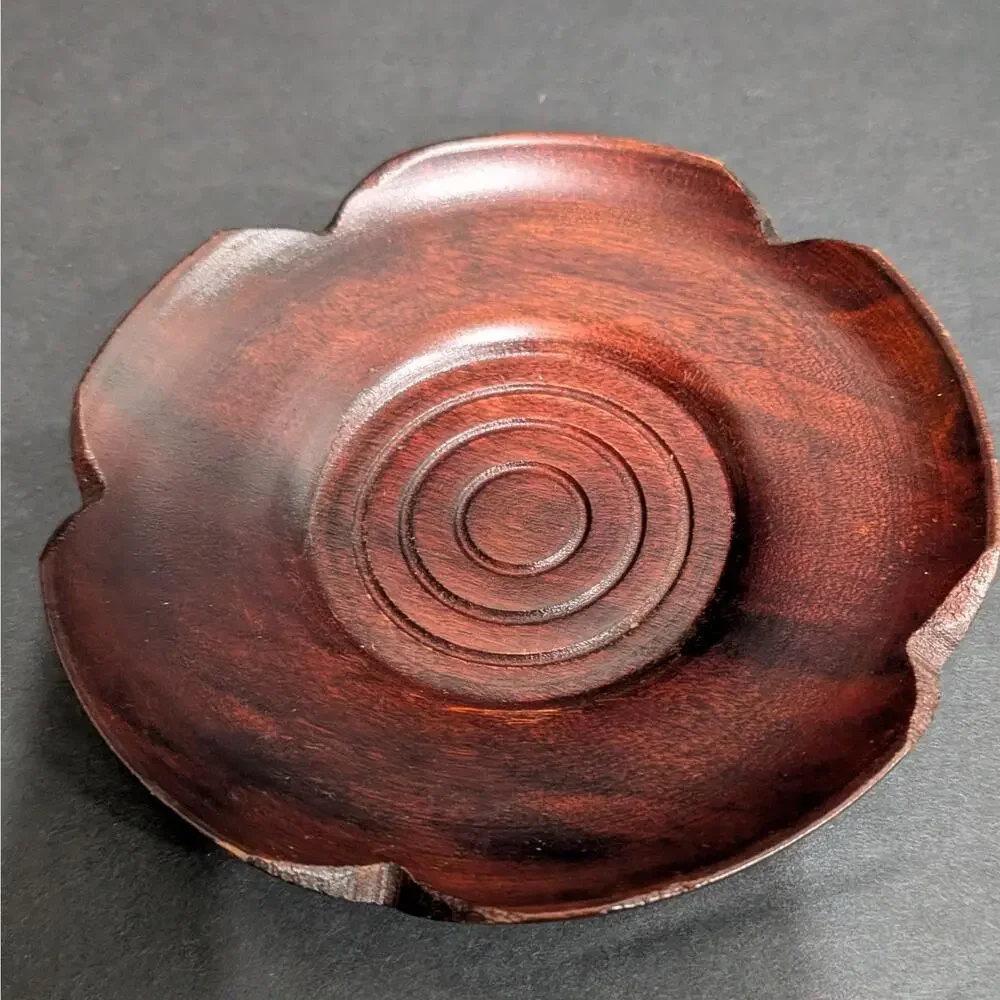 Vintage Japanese Wooden Chataku Tea Coasters Saucers Set of 5 Flower Shape 4